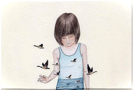 Birds around girl