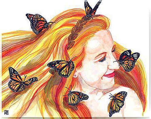 Woman with butterflies