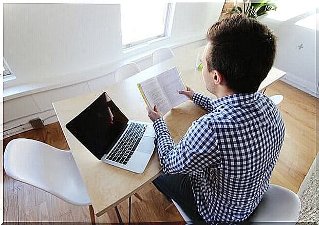 Man reading book.