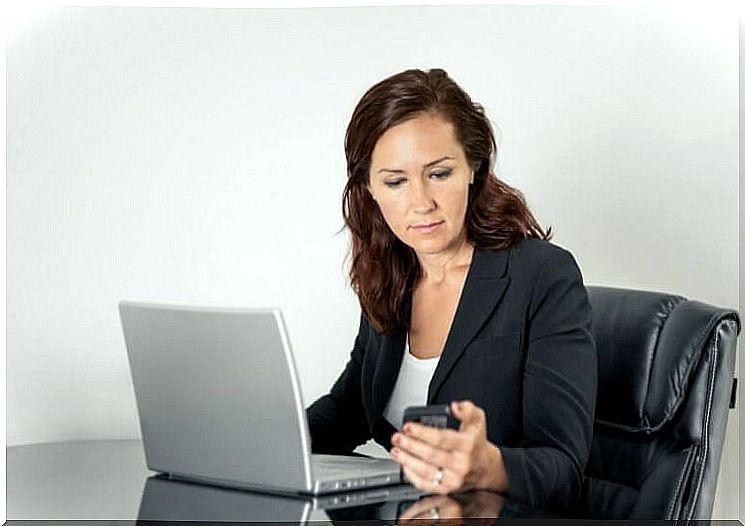 Woman working with laptop.