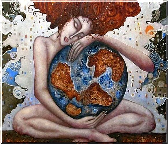 Woman hugging the Earth