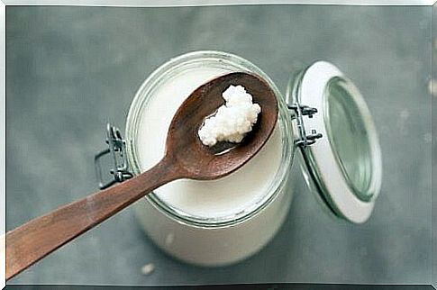 Kefir in a glass jar.