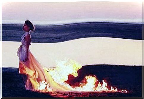 Woman with dress burning