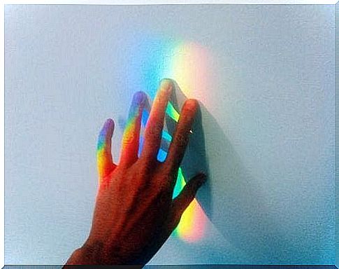 Rainbow colored hand