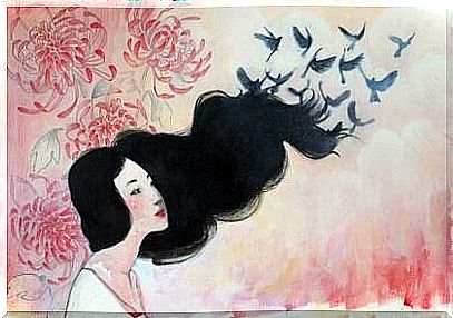 Woman among birds