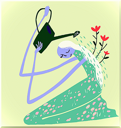 Woman watering herself